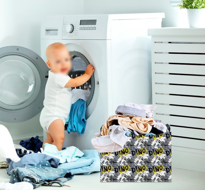 CLOCOR Rectangular Storage Basket,Collapsible Cute Pattern Storage Bin,Waterproof Books Box with Handles,Gift Basket(Grey Dinosaur) - Image 5